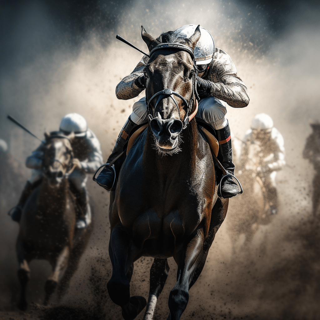 horse and jockey crossing the finish line