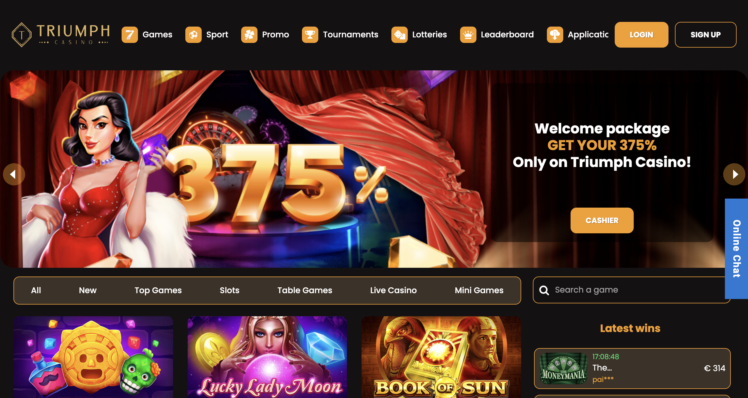 triumph casino UI